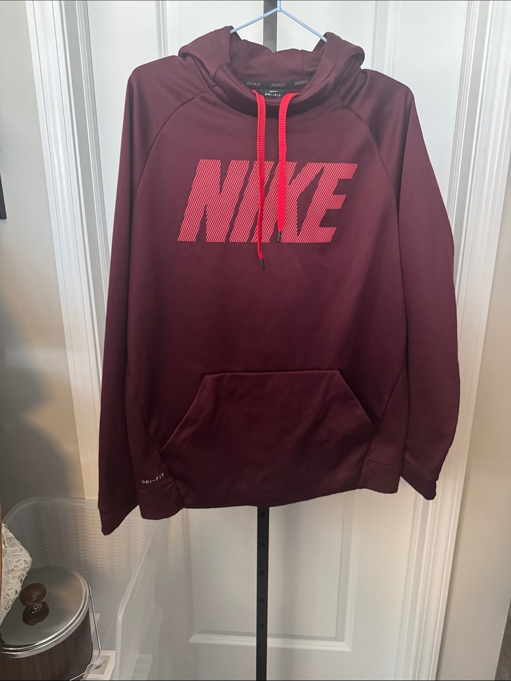 Nike Men’s Maroon Crewneck Hoodie with Red Logo